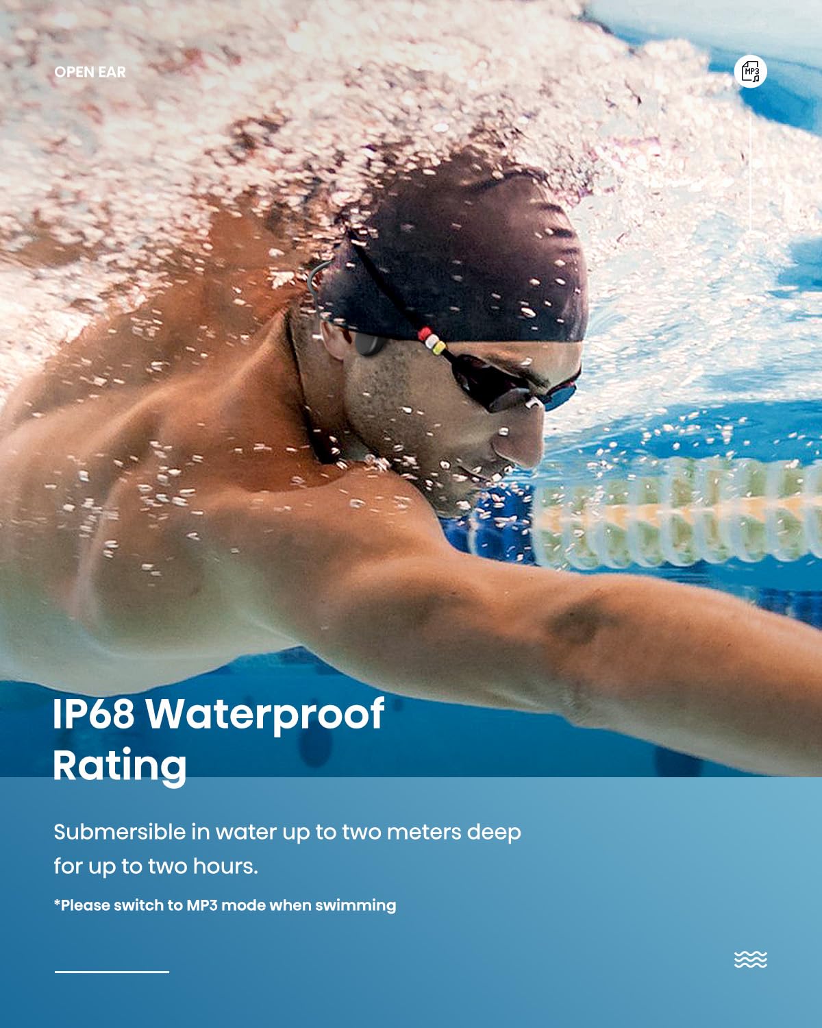 Swimming headphones-bone conduction headphones, IP68 waterproof built-in MP3 player 32G memory, underwater swimming headphone, wireless open Earphones Bluetooth 5.3, for running, cycling (black)