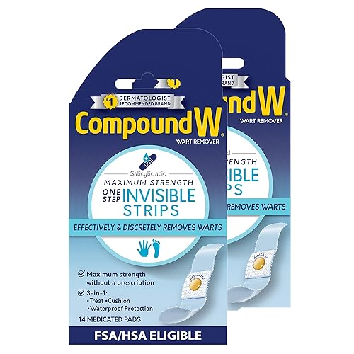 Compound W Maximum Strength One Step Invisible Wart Remover Strips, 14 CT, 2 Pack