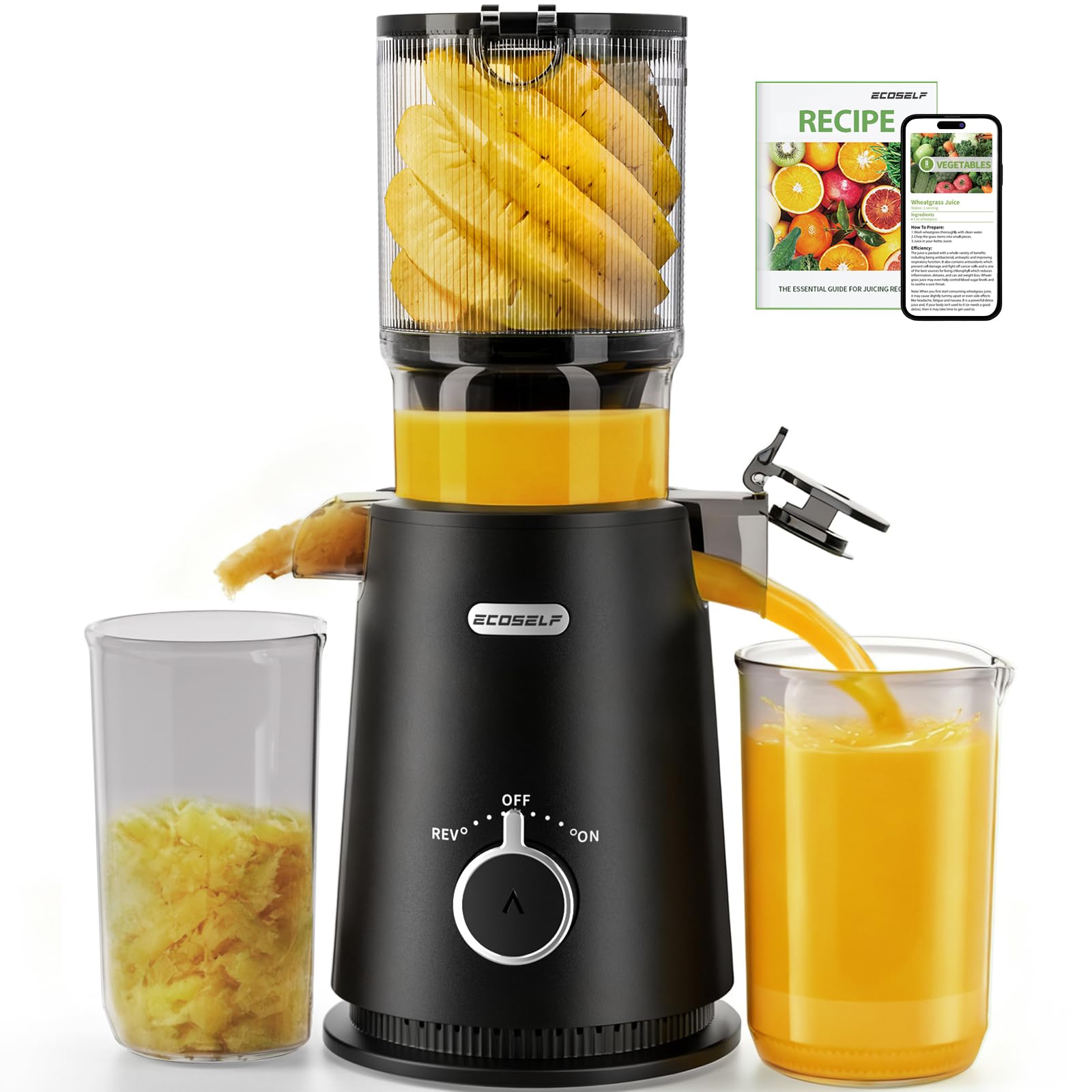 Photo 1 of ECOSELF Juicer Machines - Wide Mouth Feed Chute with Hands-Free Self Feeding Design - Cold Press Juicer for Vegetables & Fruits - Juice Extractor Machine High Juice Yield - Easy to Clean & Assemble