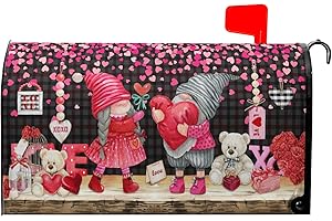 Granbey Valentine's Day Mailbox Covers Magnetic Sweet Gnomes Humor Black Mailbox Covers Magnetic Standard Size 21x18 Inch Red and Pink Loving Heart Mailbox Cover for Home Outdoor Garden Decorations