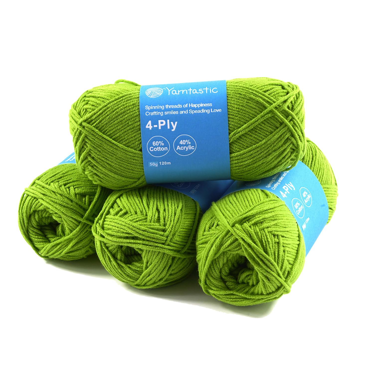 Yarntastic 50g x 4 Balls in a Pack, 4 Ply Yarn, 16 Wraps per inch (About 2.5cm), 60% Cotton 40% Acrylic Blended, 43 Colour Choices; for Knitting, Crochet, Amigurumi, Baby Blanket, Clothing and Others