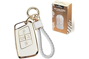 PJLJY Key Fob Cover Compatible with VW Tiguan Atlas Jetta Passat Golf Alltrack 3 / 4 Buttons,Full Protection Key Fob Case with Keychain