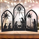 OULYDEKO Nativity Scene for Christmas, Metal Nativity Decoration,Nativity Silhouette,Black Silhouette Nativity Scene for Yard Stake,Christmas Indoor Decor(15 * 11.8 in)