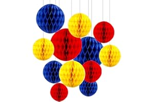 ZOOYOO 12Pcs 6" 10" Honeycomb Balls Decorations Hanging Tissue Paper Pom Poms for Kids Birthday,Party Decorations(Blue Red Yellow)