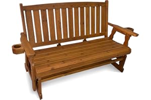 Fortune Candy Patio Glider, with Cup Holders, High Back and Deep Contoured Seat, Heavy Duty 800 Lb (Teak Tone, 3-Seater)