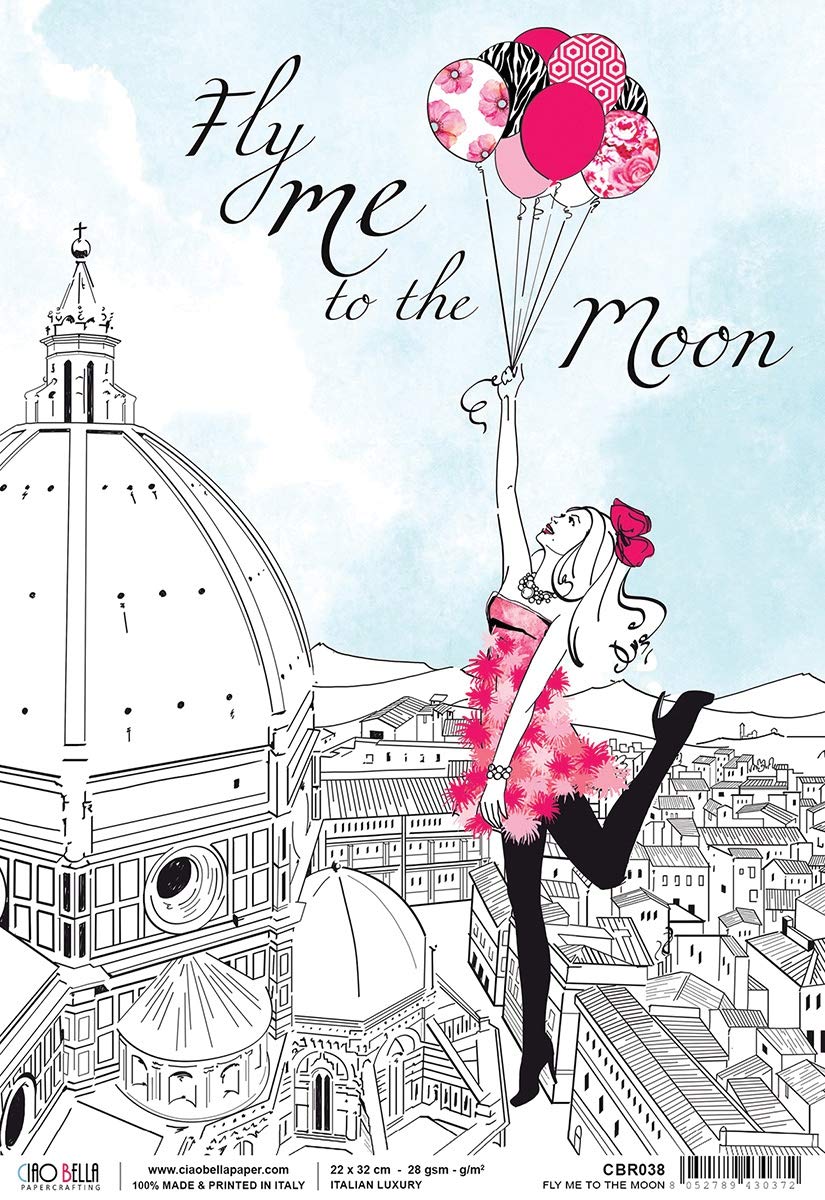 CIAO BELLA PAPER LX Rice PAPR, Fly Me to The Moon, Italian Luxury, One Size