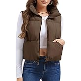 MAGCOMSEN Women's Cropped Puffer Vest Lightweight Zip Up Stand Collar Winter Fashion Outerwear Sleeveless Padded Gilet