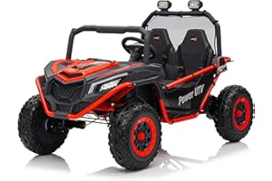 LUIBAS 24V 2-Seater Kids Ride On Car Electric Off-Road UTV with 4WD Powered Wheel Side by Side Electric Vehicle with Remote Control, Bluetooth, LED Light Gift for Boys and Girls 3+ Aged, Red
