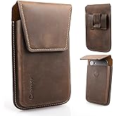 Gentlestache Leather Phone Holster for iPhone 17 17 Pro 16 Pro 16 15 Pro - Belt Clip Cell Phone Case for Galaxy S25 S24 S23 - Magnetic Closure Leather Belt Holster Cell Pouch, L, Darkbrown