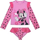 Disney Lilo & Stitch Minnie Mouse UPF 50+ Girls Long Sleeve Rash Guard and Bikini 2-Piece Swimsuit Set for Toddler Big Kids
