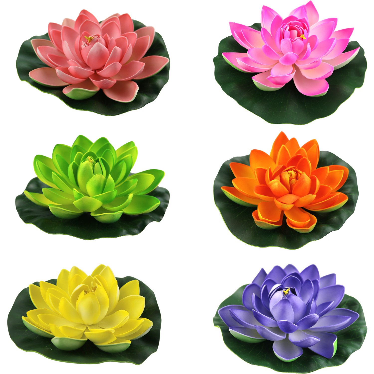Lightingsky Artificial Floating Foam Lotus Flower Pond Decor Water Lily (6 Colors-2, Medium-18cm)