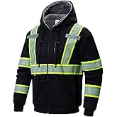 ProtectX Hi Vis Safety Hoodie for Men Women Fleece Lined Class 3 High Visibility Sweatshirt Reflective Jacket