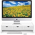 VALEN Monitor Stand Riser, Computer Laptop Riser Shelf with 3 Organizer Drawers (White, 19.5" L x 7.5" W x 4.7" H) (White)