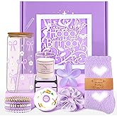 Birthday Gifts for Teen Girls, Women, Cute Valentines Day Gifts for Teenage Girls Sister Friend Daughter Girlfriend Niece, Purple Gift Basket Bow Glass Cup with Straw for 14 15 16+ Year Old Girl Gift