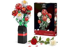 IEDKD Rose Flowers Bouquet Building Decoration Vase Set - Artificial Wildflower for Home Decor, Mother's Day or Birthday Gifts - Botanical Garden Inspired Building Fun for Her, Women