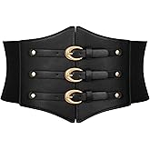 JKEEMI Women Corset Belt Wide Stretchy Waspie Elastic Waist Belt with Gold Buckle for Daily Cosplay Halloween Costume