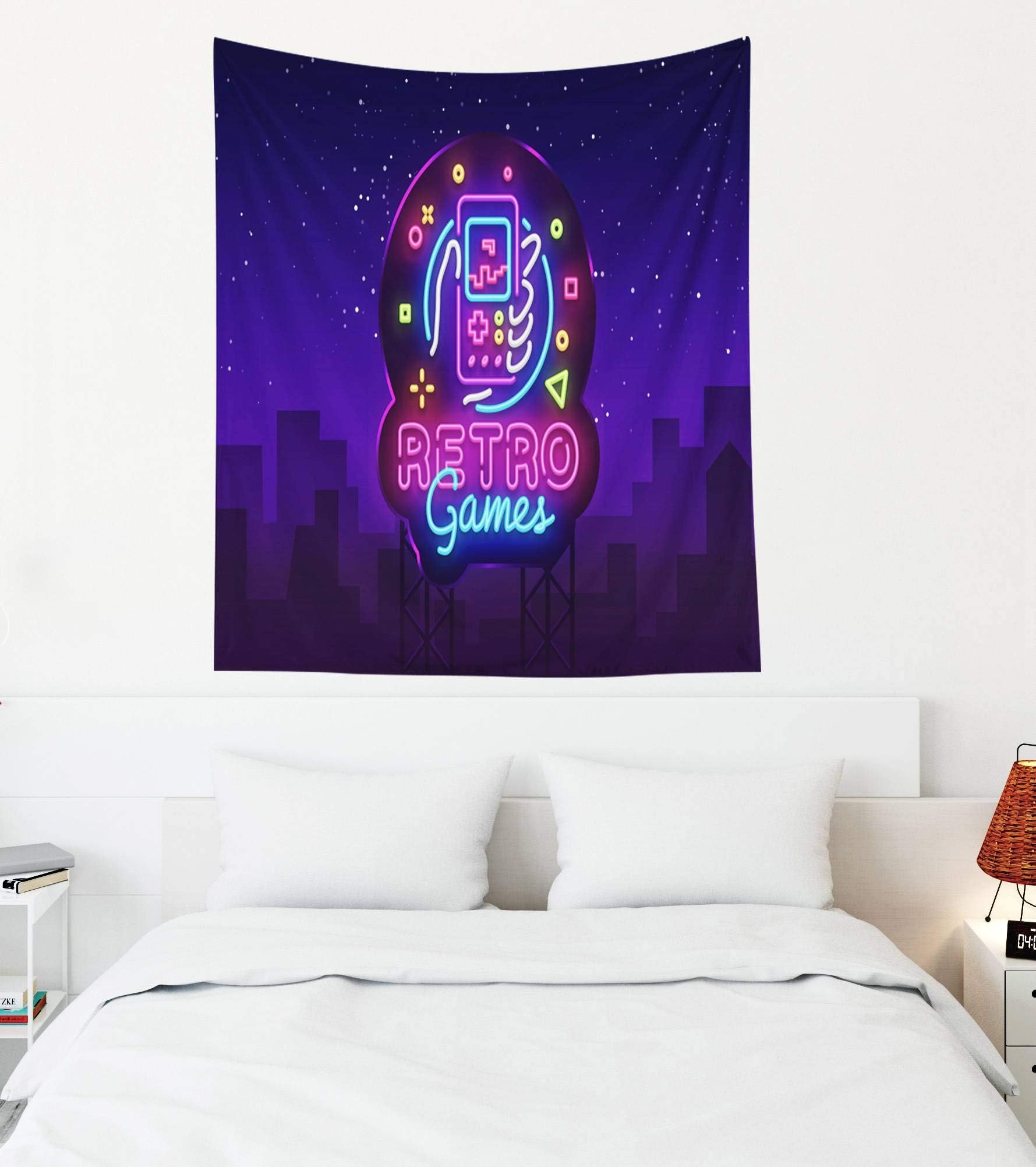 Crannel Gamer Wall Tapestry, Retro Games Logo Geek Tapestry 50x60 Inches Wall Art Tapestries Hanging for Dorm Room Living Home Decorative,Purple Black-3