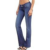 WAISUNZLM Women's Super Low Rise Stretchy Flared Jeans Slim Fit for Flattering Silhouette Bootcut Denim Pants(Runs Small)
