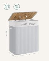 SONGMICS 100L Laundry Basket with Lid Bamboo Foldable 2 Compartments Grey view 6