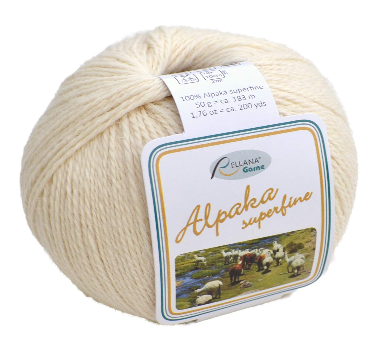 Rellana Alpaka superfine Farbe 118 natur wollweiß ungefärbt, 50g ca. 183m, reine Alpakawolle