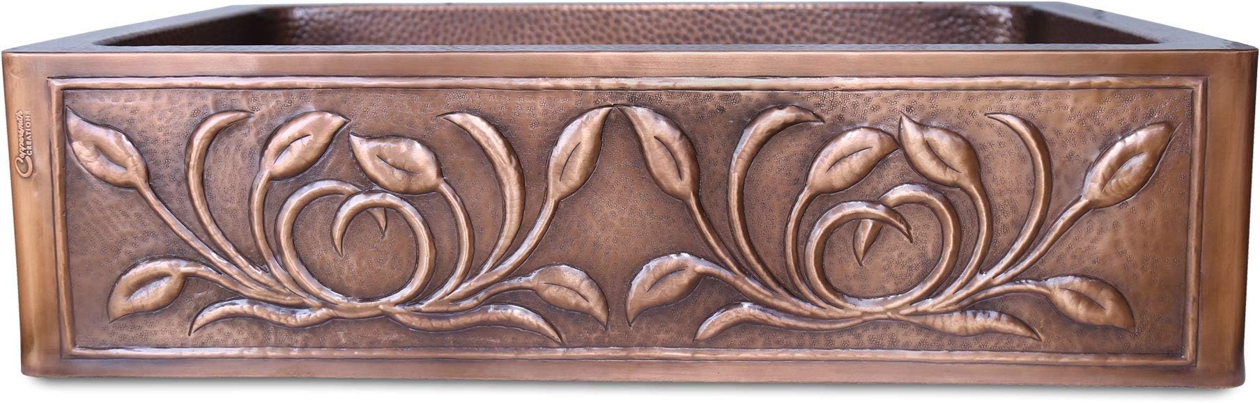 Coppersmith Creations 33 x 22 x 9 inch Single Bowl Copper Kitchen Sink (Petal Front Apron Design)