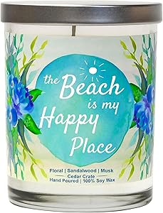 The Beach is My Happy Place - Beach Candle, Beach Themed Gifts for Women, Beach Themed Decor for Best Friends, BFF, Beach Lovers Candle, Beach House Candle for Lovers of The Ocean Sand, Sea or Lake.