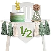Wild Green Half Birthday Docoration, 1/2 Birthday Boy High Chair Banner with Handmade Hat and Candle, Half Way to One Baby Boy 6 Month Party Supply