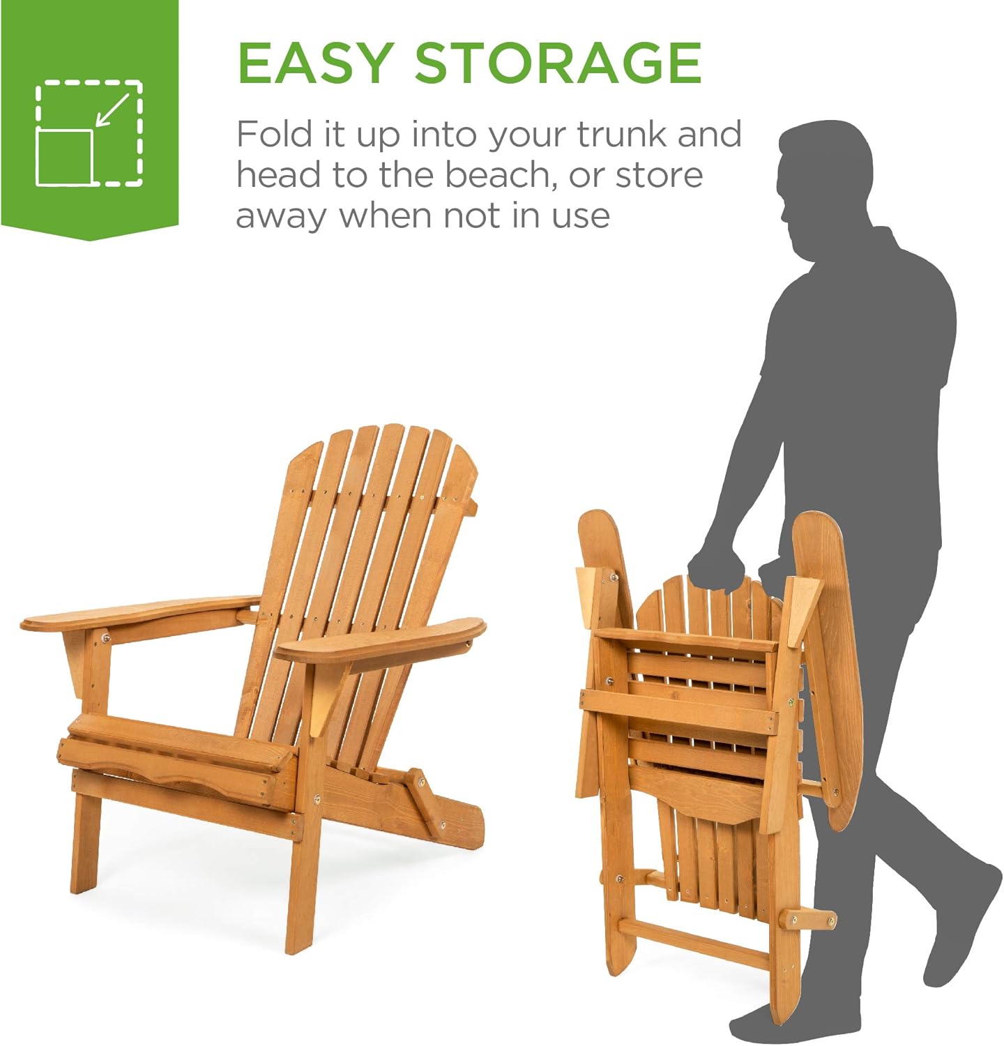Best Choice Products Folding Wooden Adirondack Lounger Chair Accent Furniture w/Natural Finish, Brown : Garden & Outdoor