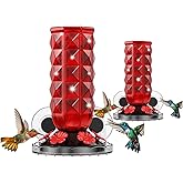 MrCrafts 2Pcs Window Hummingbird Feeder 16oz - Attract 8X More Hummingbirds with Red Diamond-Textured Glass, Ideal for Attracting Wild Birds Outdoor, Bird Watching Gift for Women & Nature Lovers