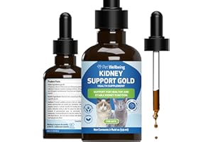Pet Wellbeing Kidney Support Gold for Cats - Supports Normal Kidney Function & Detox, Healthy Hydration & Energy with Rehmannia & Dong Quai - NASC Certified & Vet-Formulated - 2 oz Liquid Formula