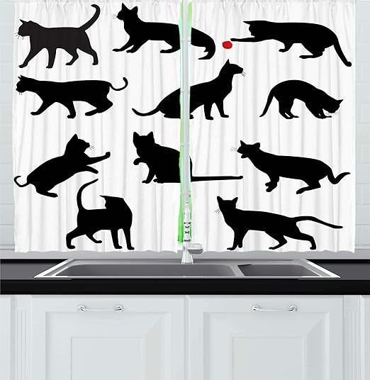 Amazon Com Ambesonne Cat Kitchen Curtains Silhouette Of Kittens