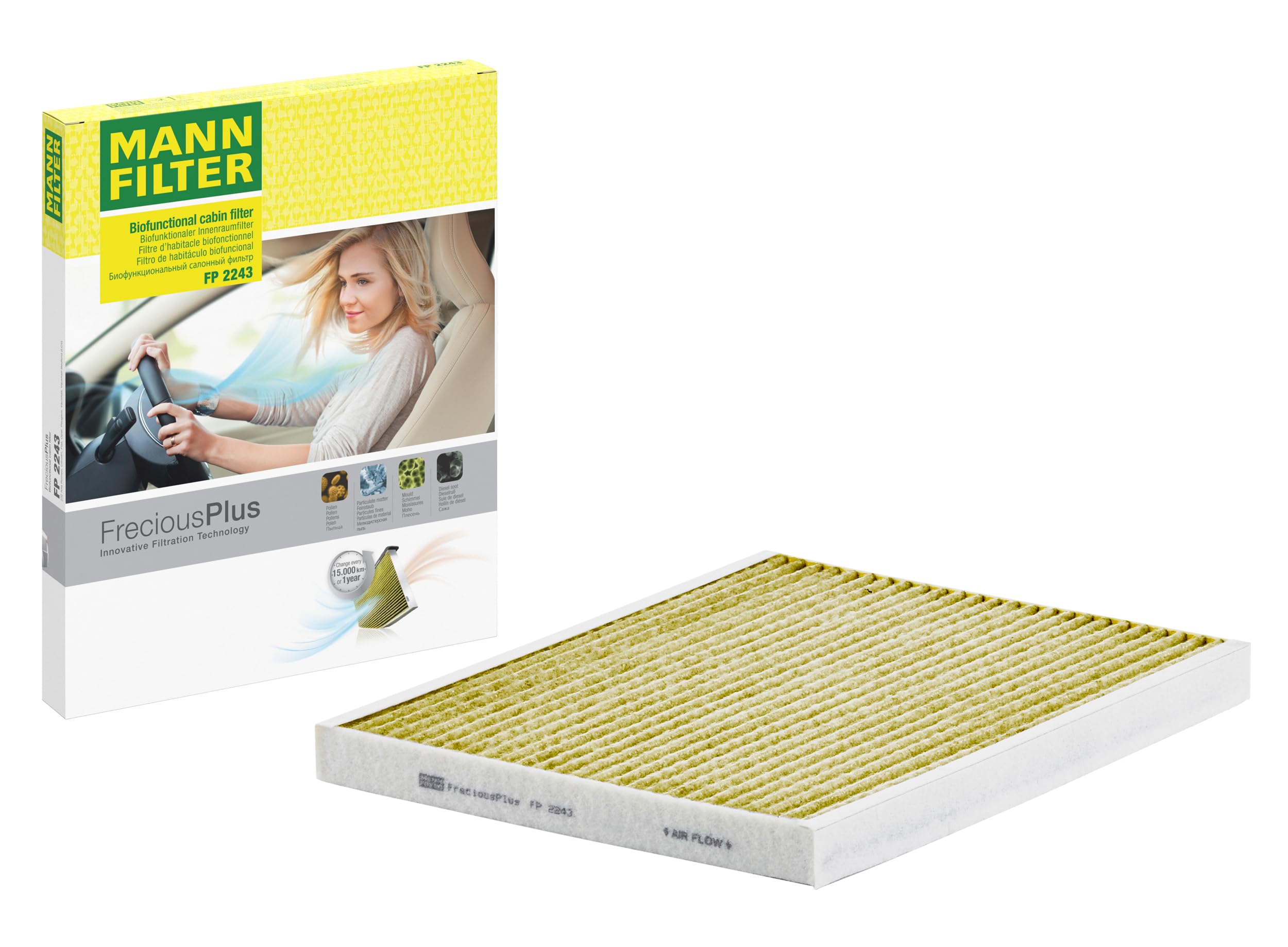 MANN-FILTER FP 2243 Cabin Air Filter - FreciousPlus Biofunctional Pollen Filter - for Cars + Transporters