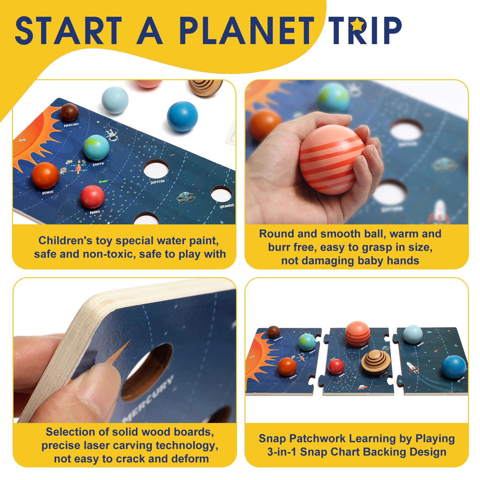 Wooden Solar System Model Board，Kids Solar System，Montessori Planet Toys,Educational Planets Balls,Preschool Learning Puzzle，Space Learning Toys