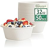 Homestockplus Disposable Soup Bowls 32 Oz [50 Pack] - Heavy Duty Deep Paper Bowls, Leakproof Compostable Containers for Ramen, Chili & Catering, Microwave Safe Bowls (White)