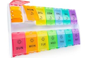 Mossime XL Large Pill Organizer 2 Times a Day, Weekly Am Pm Pill Box with Hinged Lids, 7 Day Medicine Vitamin Pill Case, Daily Pill Container, Big Medication Organizer for Supplement
