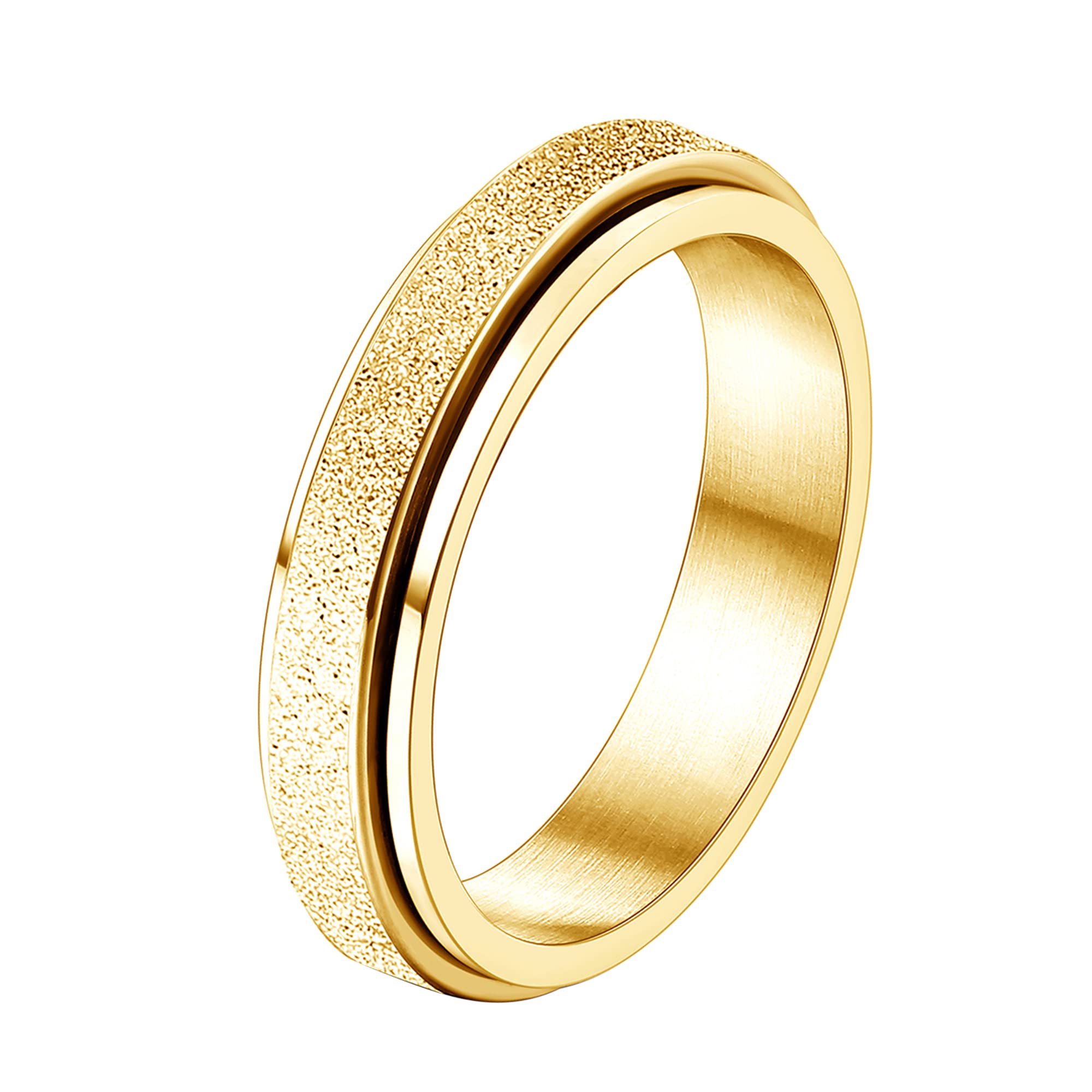 Diamday Gold Fidget Rings for Women Men -4mm Titanium Steel Spinner Ring for Anxiety Stress Relief Glitter Sandblast Spinning Figit Anxiety Jewelry for Women Gifts Bands Size 13