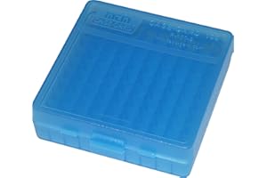 MTM P-100-9-24 Ammo Box 100 Round Flip-Top | Fits 9mm 380 ACP | Easy to grip | Stackable, Snap Lock Latch | USA Made | Clear Blue
