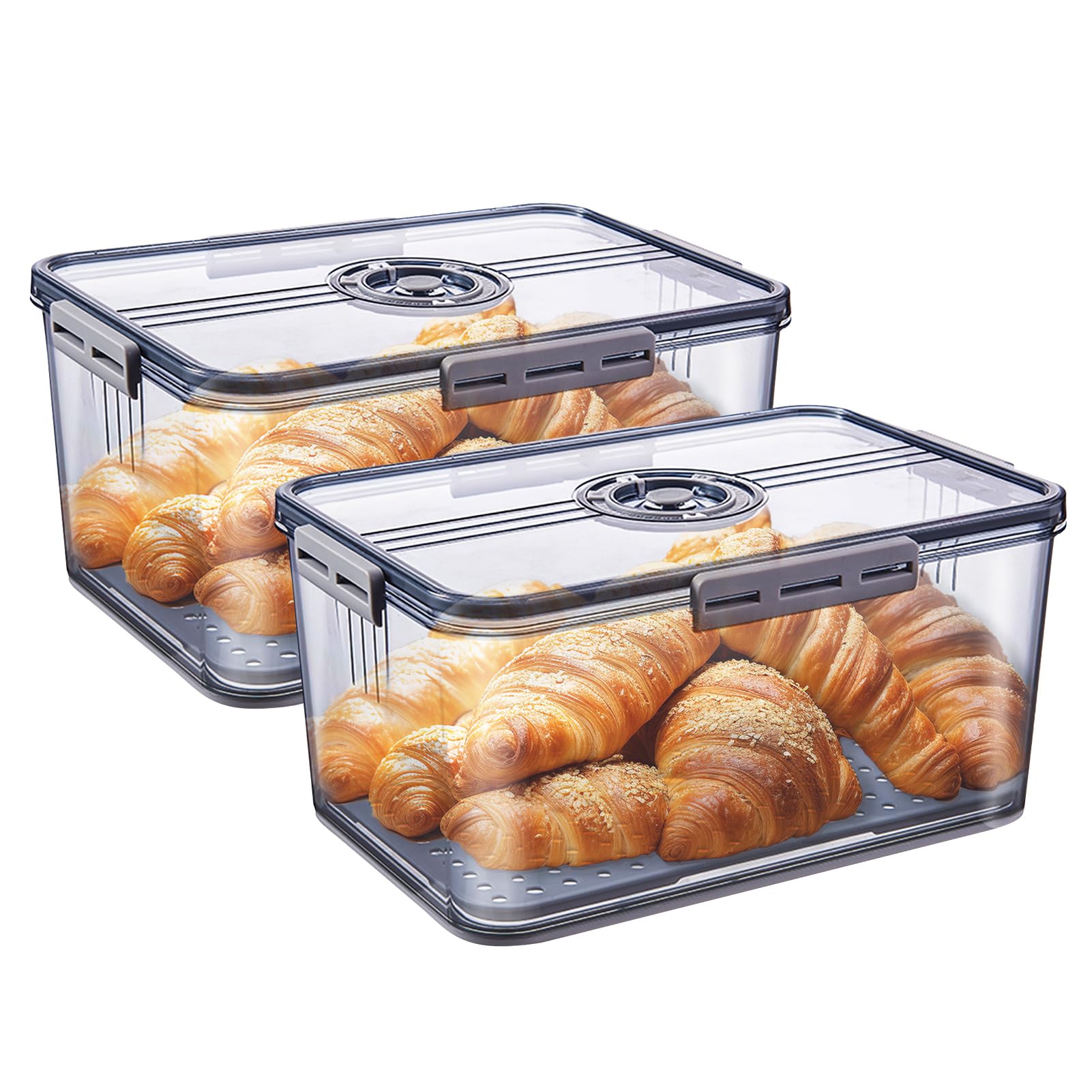 Photo 1 of MAINTEEE 2PCS Bread Box for Kitchen Counter, Bread Boxes with Time Recording Airtight Bread Storage Container With Drainage Mat, Toaster Bread Keeper Bin For Homemade Bread Bakery Loaf