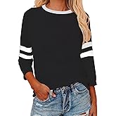 Womens 3/4 Sleeve Shirts Summer Crewneck T-Shirts Loose Basic Tops Cotton Blend Tops for Women