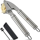 Alpha Grillers Garlic Press Stainless Steel Mincer and Crusher with Silicone Roller Peeler. Rust Proof, Easy Squeeze, Dishwas