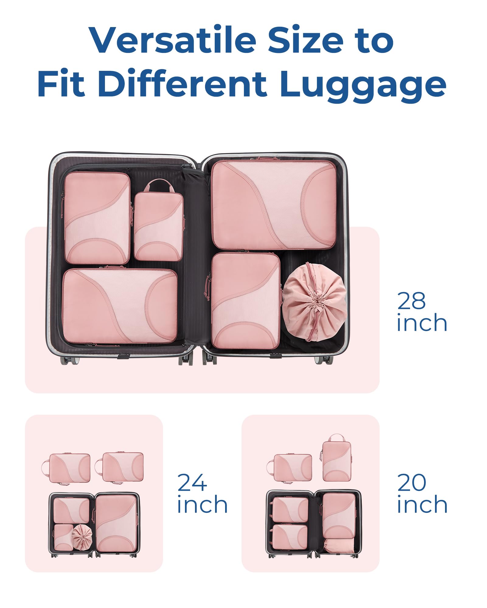 BAGSMART Compression Packing Cubes - 6 Set Travel Packing Cubes for Suitcases, Compression Suitcase Organizers with Shoe Bag