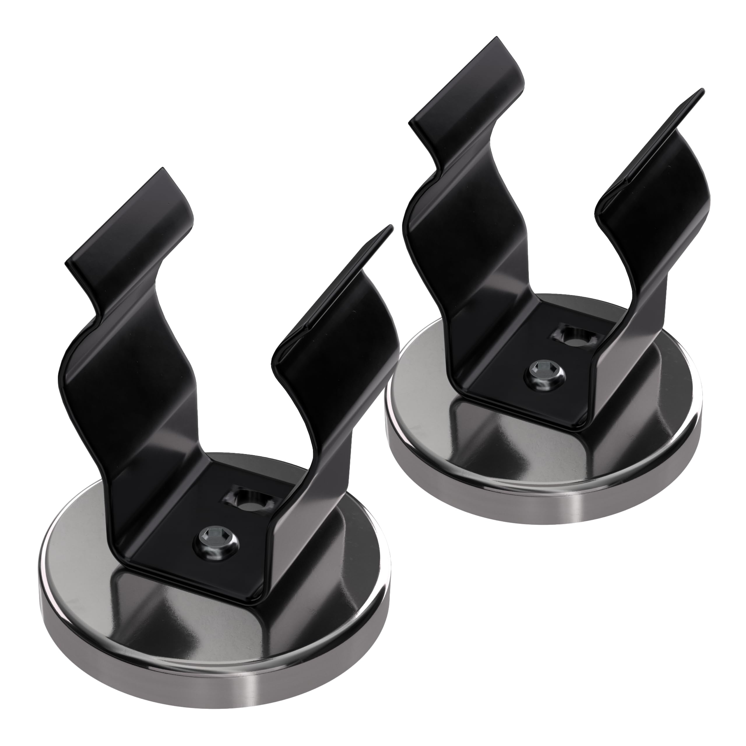 Master Magnetics RB50BNCCX2 Magnetic Hook, Round Base Magnet Fastener with Steel Clip Chrome Plate, 2.04 Diameter, 2.285 Total Height, 35 Pounds, Silver (Pack of 2)