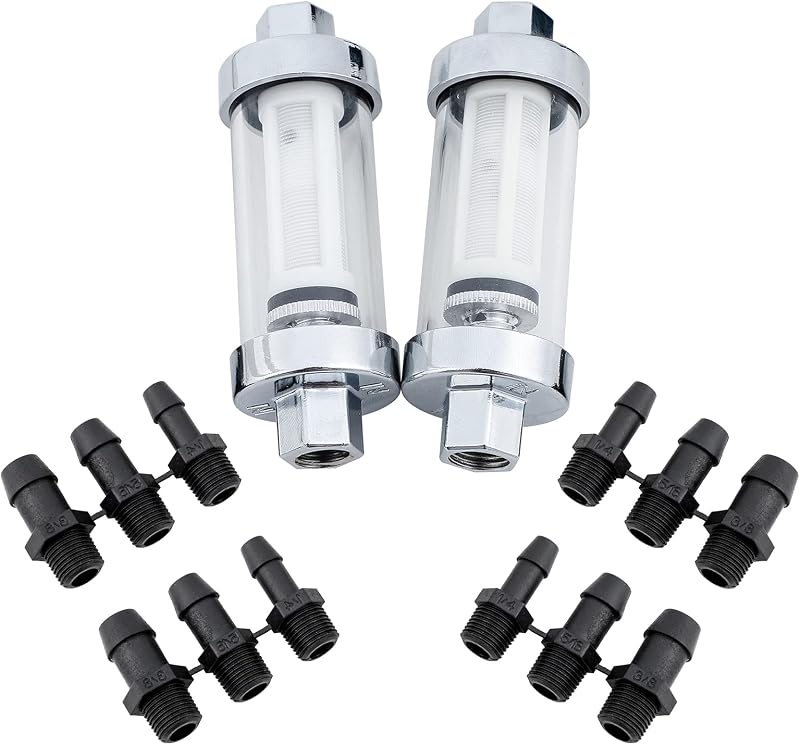 CarBole 2PCS Inline Fuel Filter 3/8 1/4 5/16 Hose Barb Chrome OE FFC1000