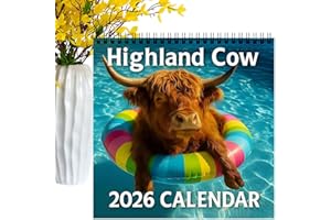 Highland Cow Calendar 2026, Month to View Highland Cow Wall Calendar 2026, 12 Months Wall Planner with Cattle Illustrates, Ha