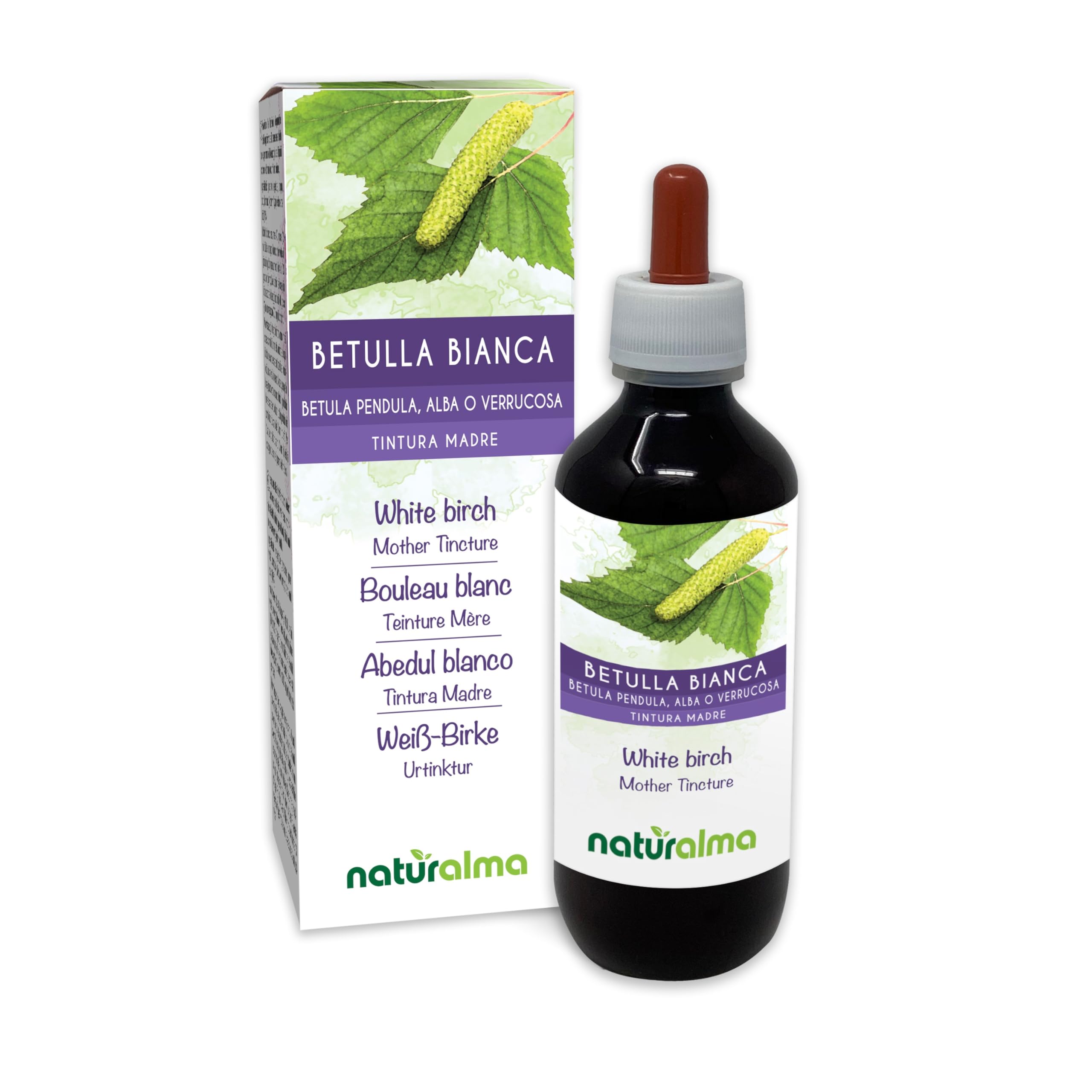 White Birch (Betula pendula, alba or verrucosa) Leaves Alcohol-Free Mother Tincture Naturalma - Liquid Extract Drops 200 ml - Food Supplement - Vegan