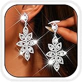 Catery Rhinestone Earrings Silver Leaf Large Dangle Drop Earrings Wedding Jewelry for Women