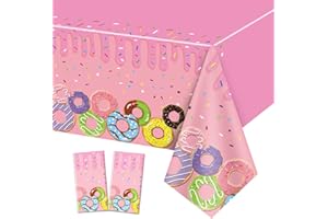 QUERICKY 2 Pack Donut Tablecloths, 51x87'' Donut Plastic Disposable Rectangle Table Cover, Donut Theme Decorations for Kids Birthday Party, Donut Grow Up Party, Sweet One Party, Baby Shower Party Supplies