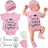 Toulite NICU Preemie Baby Gift Set I'm Little Fighter Preemie Baby Hat and Bodysuit Cotton Socks with Keychain Coin