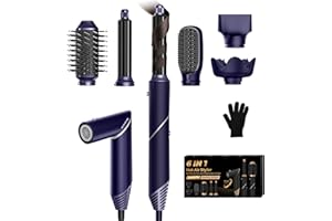 OKWRAP 6 in 1 Hair Dryer Brush, Foldable Blow Dryer Brush with Air Styler Curler Wrap, Detachable Hot Air Brush Dry,Volumize, Straight,Curl, Negative Ion Brush Blow Dryer with Diffuser, Hair Styler Tools