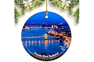 UMSUFA Hungary Danube River Budapest Christmas Ornaments for Tree Ceramic Pendant Double Sided Ornament Decor Xmas Gifts Porcelain Travel Souvenirs
